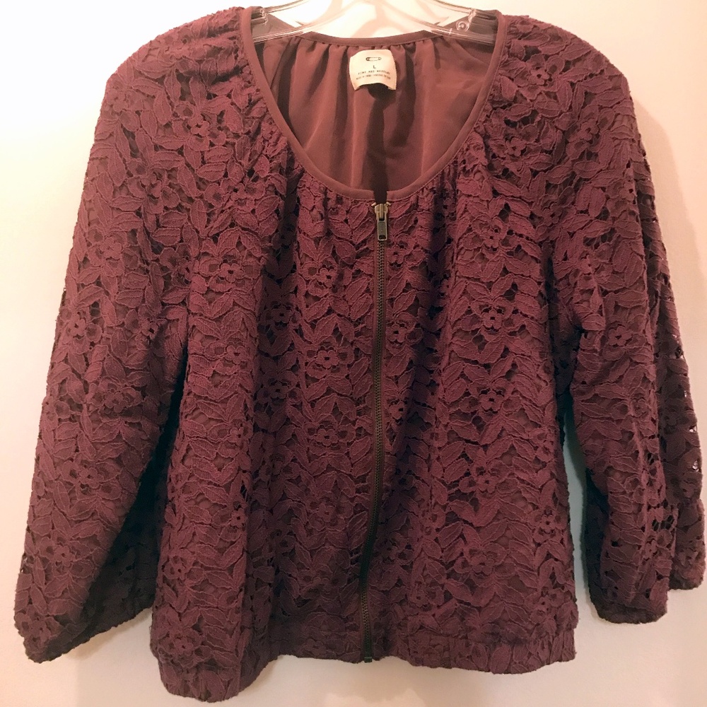 Lace Bomber Zip Jacket Lined Anthropologie